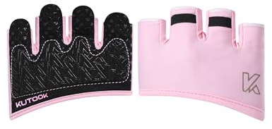 KUTOOK Fitness Handschuhe Trainingshandschuhe Sporthandschuhe Krafthandschuhe Herren Damen Kurzfinger Fingerlos Stoßdämpfend mit Palm Pad für Crossfit Bodybuilding Gym Krafttraining rosa L