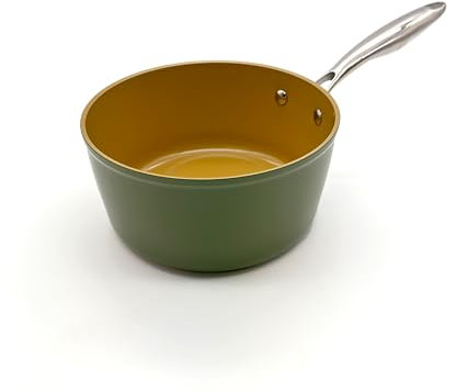 AMERCOOK - Casserole AmVegan Chef 20cm - Revêtement Céramique Antiadhésif à l'Huile d'Olive - 100% Vegan - Induction, Four & Air Fryer - Testé en Cuisine Professionnelle - Vert Olive