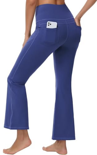 GEMZIX Damen Kühlende Bootcut Yogahose High Waist Butterweiche Stretch Jogginghose Leggings Sporthose Lang Schlaghose Weites Bein Hose Arbeitshose mit Taschen Jeggings für Gym Alltag, Marineblau, M