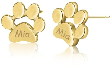 Personalisierte Ohrstecker Hundepfote mit Name Gravur Pfote Ohrringe Pfotenabdruck 925 Sterling Silber Rose Gold (Gold)
