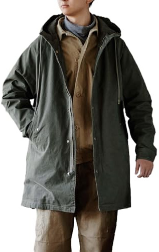 Dcincell Men's Hooded Parka M51 Military Field Jacket Fashion Fishtail Outwear Coat Windbreaker, Army Green, Large