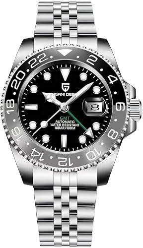 CADISEN Pagani Design 1662 GMT Herren-Automatikuhr, mechanisch, hochwertiger Edelstahl, Saphirglas, Taucher, Sport, Herrenuhr, 40 mm, Datum, 100 m wasserdicht, reloj Hombre, Jubilee Black Grey