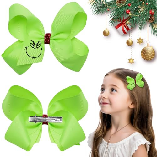 HUARYEN Weihnachts Haarschmuck 2 Stück Weihnachts Haarklammern Weihnachten Haarschmuck Weihnachts Haarspangen Haarklammern Weihnachts Deko Haarspange für Kinder Mädchen Grün