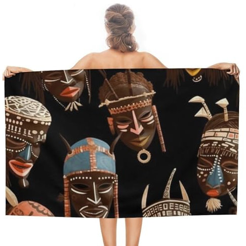 VFKLT Strandtuch, afrikanisches Ritual, ethnisches Stammes-Badetuch, übergroß, sandfrei, saugfähig, weich, Badetuch, Reisehandtuch, Schwimmbad-Handtuch, Decke für Damen und Herren, 78,9 x 130,9 cm