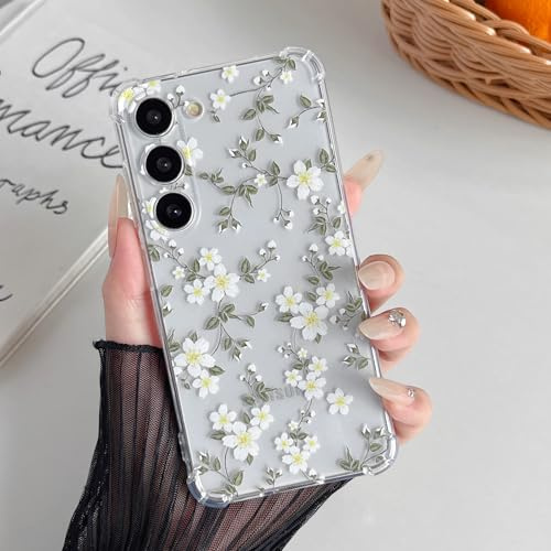ZTOFERA für Samsung Galaxy S23 Hülle mit Blumen,Weiches TPU,Weiße Blume | Transparente Handyhülle,Verstärkte Ecken mit stoßfestem Schutz,schlanke Passform,niedliches trendiges Blumenmuster