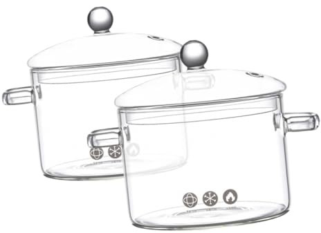 WATIIFUFU Hitzebeständiger Glaskochtopf 2 Stück aus Hochborosilikatglas 1500ml Fassungsvermögen mit Griffen für Langsames Schmoren und Haushalt