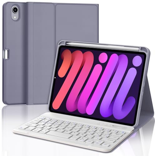 IVEOPPE Tastiera iPad Mini 7 2024/Mini 6 2021, Cover Custodia Tastiera Italiano Bluetooth per iPad Mini A17 Pro 2024/6 2021 8.3, Viola lavanda
