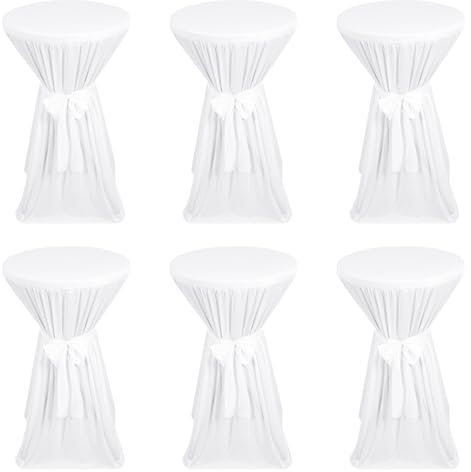 Lumaycens 6er-Set Premium Stehtischhussen 60 cm – Stehtischhussen mit Schleifenband Blickdicht, rutschfest Bügelfrei & Waschbar, für Bistrotische Bartische Tisch-Überzug (weiß)