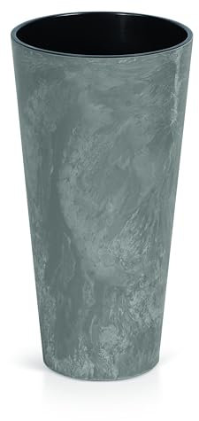 DIKEL Vaso da fiori Ø 15 cm, altezza 28 cm, vaso effetto cemento, in plastica resistente, resistente alle intemperie e ai raggi UV, vaso per fiori per un design elegante in giardino e camere, colore