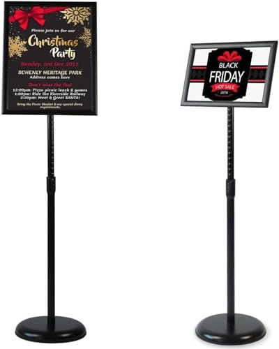 VAIIGO Porte affiche A3, Présentoir réglable en aluminium avec cadre encliquetable, Support de menu, Présentoir de publicité remplaçable avec base ronde stable (Noir, 1 pièce)