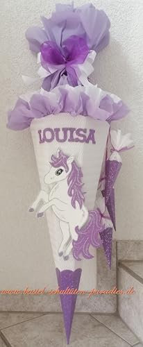 Schultüten Bastelset Einhorn Pony weiß-lila-Glitter mit 3 kleinen Tüten zum Anhängen MaterialType 3D Wellpappe-Rohling