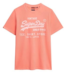 Superdry Herren Lässiges Vintage Logo T-Shirt in Neonfarben Hyper Feuer Korallrot M