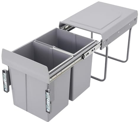 OMGGYER Mülleimer 2 Fächer 2x20L Einbaumülleimer Küche Unterschrank Abfalleimer Mülleimer Ausziehbar Unter Spüle Abfallsammler mit Teleskopschienen Mülltrennsystem, 49 * 35 * 43cm