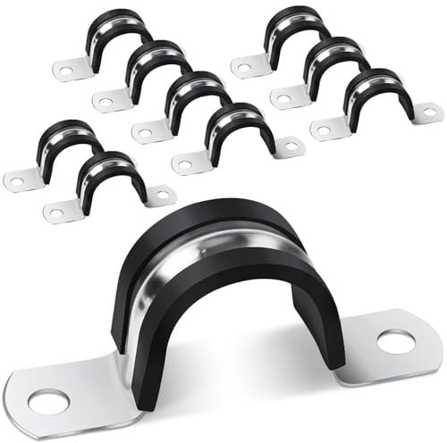 Jeboler Pipe Strap Clamp Ø 25 mm, 10Pcs Saddle Clips mit Rubber Cushioned, 304 Stainless Steel U Pipe Clips Rigid Conduits Clip, 2 Holes U Shaped Brackets Insulated Tube Clamp for Pipe Fixing