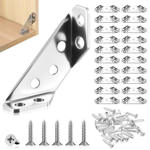 20 Stk Winkelverbinder Edelstahl Winkel Metall, Eckwinkel, Eckverbinder Edelstahl Dreiecksstütze, Möbelbau Ecke Klammer, Möbelwinkel für Schrank Tisch Stuhl Holz Möbelverbinder, mit Schrauben