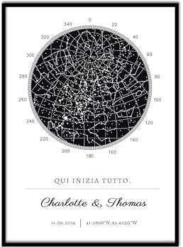 LING Ling's Design Mappa delle costellazioni stellare personalizzata | Stampe di stelle poster personalizzate con/senza cornice, regalo perfetto per occasioni speciali, matrimoni e anniversari