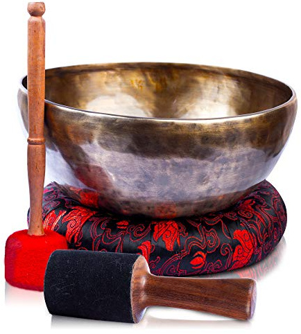 Large Tibetan Singing Bowl Set - 9 Master Healing Grade For Sound Bath Chakra 7 Metal Meditation Yoga