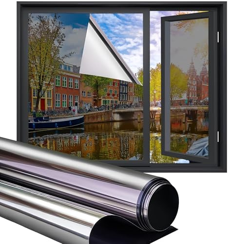 Homewell Fensterfolie 90x300cm – Statisch Sonnenschutz mit Spiegeleffekt – Silber 25% – Wärmeschutz, Sichtschutz & Isolierung