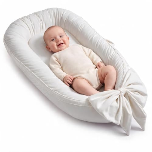 EAQ Babynest Nestchen Baby Weiches Atmungsaktives Babybett für Neugeborene Geschenk Baby Erstausstattung Neugeborene (Weiß)