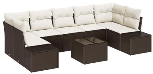 vidaXL 8-teiliges Garten-Sofaset mit Kissen in Braun aus Poly-Rattan – der perfekte Modulüberlagerung für Deine Outdoor-Sitzmöbel auf der Terrasse oder im Patio.