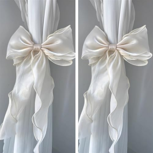 2 Stück französische seidige Schleifenvorhang-Raffhalter, elegantes Spitzenband für Vorhänge, dekoratives Seilzubehör, Heimdekoration (Weiß, 2)