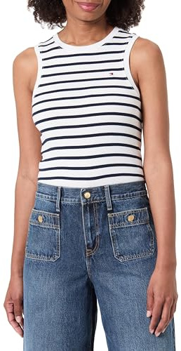 Tommy Hilfiger Damen Slim Cody C-Nk Tank Top WW0WW47806, Blau, L