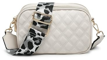 JFY Double Top Zipped Sections Canvas Strap Cross Body Bag (Beige)
