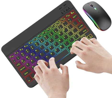LED Wireless Keyboard Set - Rechargeable Backlit Keys - 2 Mode Colorful Keyboard | Slim Design Combo for Work and Study | Compatible for Tablet Phone and Computer Use