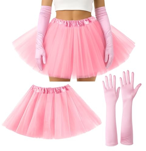 IHLOOTD Tutus Damen Lange Handschuhe Satin Gloves 1920er Stil Costume Set Tutu Röcke Ballhandschuhe für Karneval Maskenball Fest Party