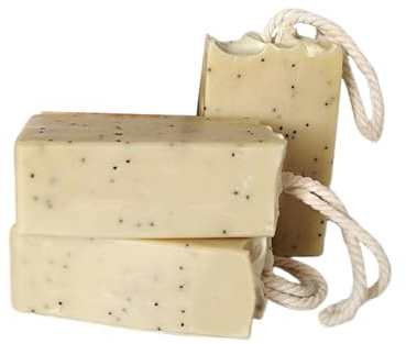 Handgemachte Peeling-Seife mit Kordel – Naturseife mit Schafmilch & Hafer, Kalthergestellt & Feuchtigkeitsspendend – Duschseife mit ätherischen Ölen, 3er Set