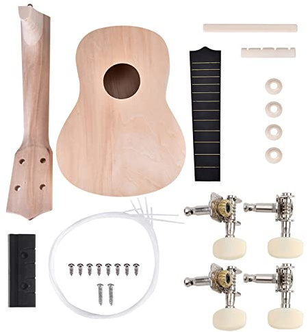SustVita Kit fai da te per ukulele per costruire uno strumento soprano da 21 pollici, un kit completo per creare il tuo ukulele con corpo in legno verniciabile e 4 corde per