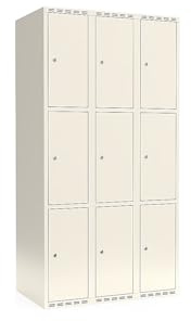 kaiserkraft | 3er-Schließfachschrank Fydor | 3 Abteile | Weiß | B 900 mm | Flache Dachform | Zylinderschloss