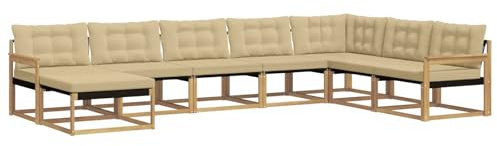 vidaXL Outdoor-Sofagarnitur mit Kissen 8 pcs Weiß und Beige, Moderne Garten-Sofa-Set, robuster Akazienholz, Bequeme Liege, stilvolle Freizeitmöbel für draußen