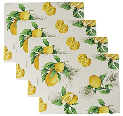 Benson Mills Kork Platzsets 4er Set, Dicke Kork Platzsets für Küche und Esstisch, Leicht zu reinigende Tischsets (30,5 x 40,6 cm Rechteckiges 4er Set, Zitronen)