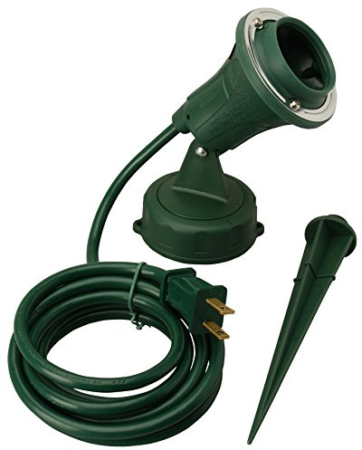 Woods Outdoor Floodlight Fixture With Stake (6-Feet cord; 120V; Green)