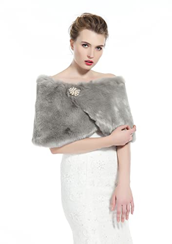 BEAUTELICATE Kunstpelz Schal Stola Bolero Pelz Damen Für Frauen Hochzeit Braut Abend Brautschal Brautstola (Gray, Einheitsgröße)