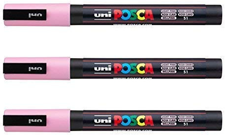 Posca - Marqueurs PC-3 M Uni-Ball - Gamme complète de 40 couleurs disponibles (Lot de 3) rose clair
