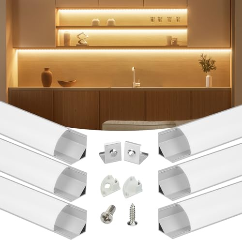 Muzata 6Pack 3.3FT Silver V-shape Corner LED Profile Milky Cover V1SW WW | Silver LED Channel, Milky Diffuser Cover, 16x16mm V Shape, Corner Lighting, Fits 10mm LED Strips