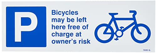 Caledonia Signs 17695G Cycles May Be Left Here Free of Charge at Owners Risk Sign, Rigid Plastic, 300 mm x 100 mm
