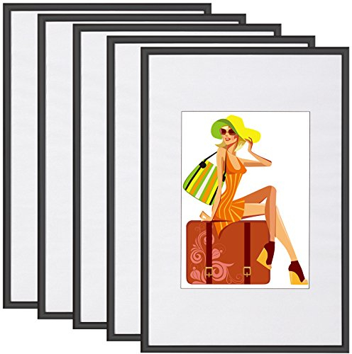 WOLTU Bilderrahmen 15x20 cm, 5er Set, Schwarz Collage Wanddeko, Fotorahmen mit Passepartout, mehrere bilder, Posterrahmen zum vertikalen oder horizontalen Aufhängen/Aufstellen