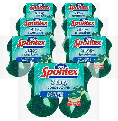 Spontex - Estropajos de Esponja fáciles - Superficies y Formas Especiales - Aroma a limón Fresco - Fácil de enjuagar - Paquete de 14