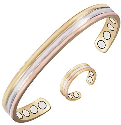 YINOX Magnetische Kupfer Armbänder Ring Set für Frauen Damen Arthritis Kleine mit Magneten Tri Ton 6,5 '' Schmuck (CPB-0945SRG CPR-0013)