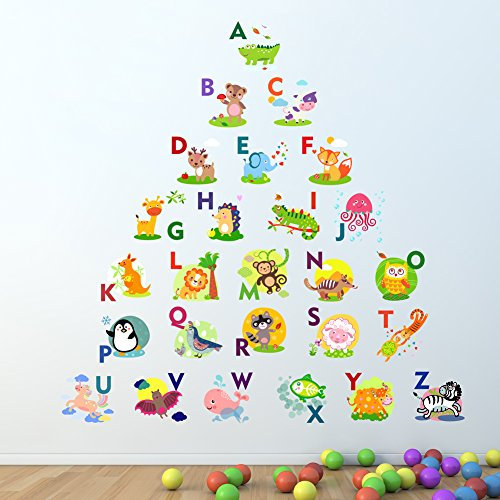 Englisches Alphabet Mit tieren Wandaufkleber Lernen Sie Briefe Kinderzimmer Abziehbild Kinder Kunst Grafik Beschriftung Wandgemälde