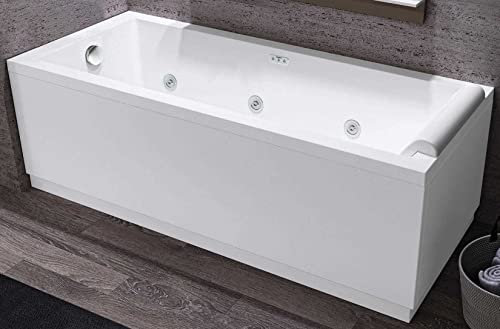 Vasca Bagno Idromassaggio Rettangolare Novellini Calos Hydro Plus 180x80xh58 cm 200 Lt Colonna 1 Pannello Frontale 1 Laterale Whirlpool Disinfezione Airpool Telecomando Telaio Cuscino Bianco Lucido