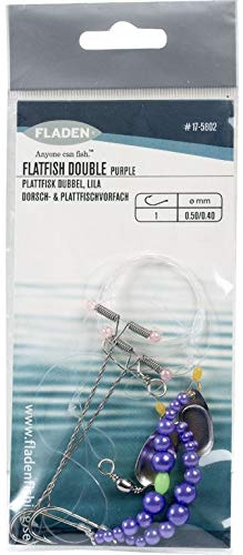 Fladen Plattfischsystem mit Zwei Haken der Größe 1, erhältlich, Schnurstärke 0,50mm, mit lila Perlen