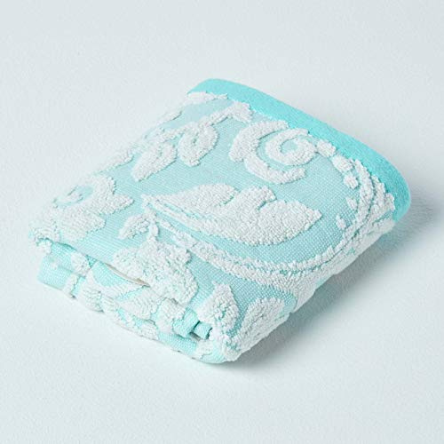 Homescapes Luxury Turquoise Guest Towels 100% Turkish Cotton Patterned Small Super Soft & Absorbent Extra Thick 600GSM Ringspun Aqua Towels For Bathroom with Damask Pattern