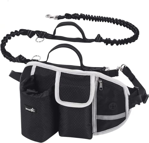 Pecute Laisse Chien Laisse Mains Libres Chien Jusqu'à 110kg Absorption de Choc, Confortable, Couture Réfléchissante, Idéal pour Course à Pied, Jogging et Marche (Noir)