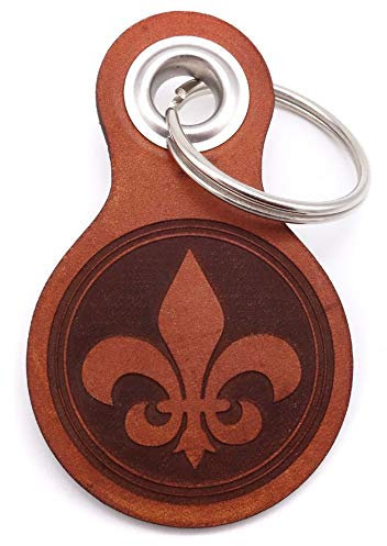 Samunshi® Porte-clés en cuir avec gravure avec différents motifs - Cadeau fabriqué en Allemagne - 38 couleurs - 8 x 4,8 cm, Marron cognac/gravé, Fleur de Lis 8x4,8cm