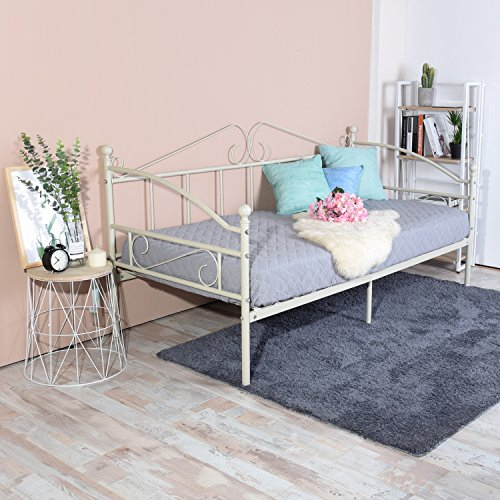 setsail Tagesbett mit Lattenrost Viktorianischer Stil Gästebett Metallbett Tagesbett Bettgestell für Kinderzimmer Gästezimmer Schlafzimmer, Beige