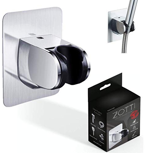 ZOTTI Shower Head Holder Replacement Strong Adhesive Universal Hose Bracket Waterproof Chrome Plated Finish Wall Mounted No Drill Needed Fixed Handheld Shower Hose Bracket